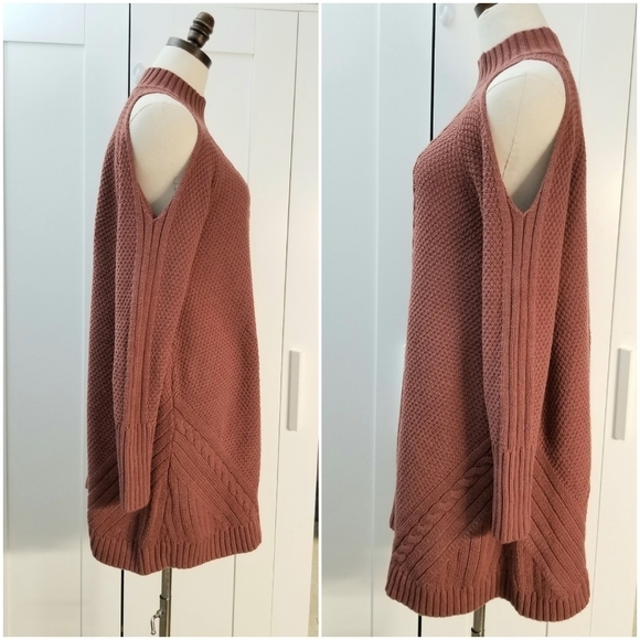 Express Coral High neck cold shoulder Sleeve Sweater Dress, Large - Picture 2 of 12